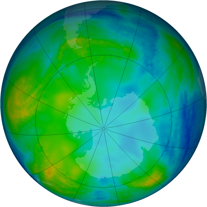 Antarctic ozone map for 05 June 2004